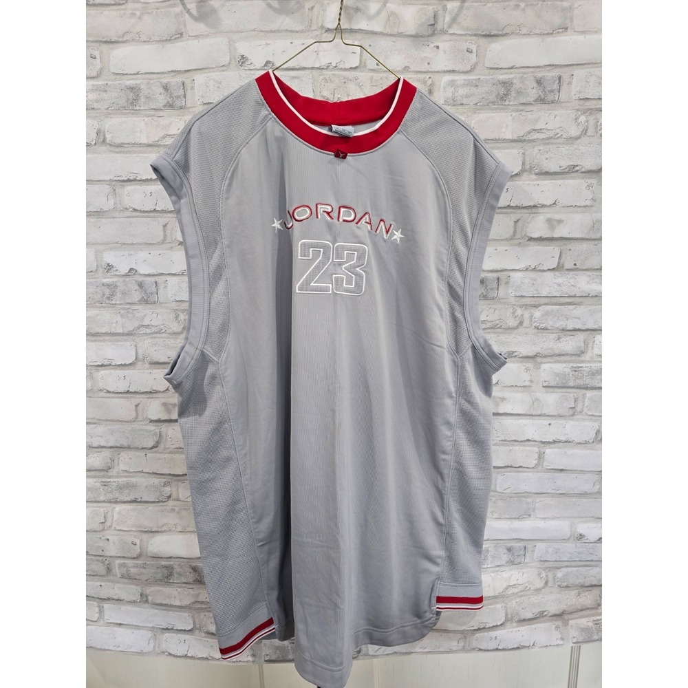 Vintage 2005 Y2K Jordan Brand 23 Gray Red Embroidered Sleeveless Jersey Sz 2XL
